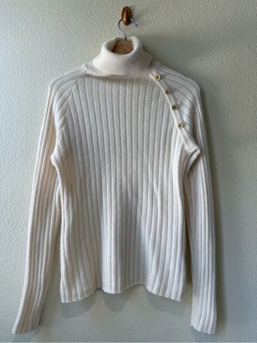 J. McLaughlin Cashmere Wool Ribbed Turtleneck Sweater Ivory Size S